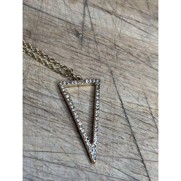 Gold Chain Necklace With Rhinestone Triangle Pendant - Picture 4 of 7